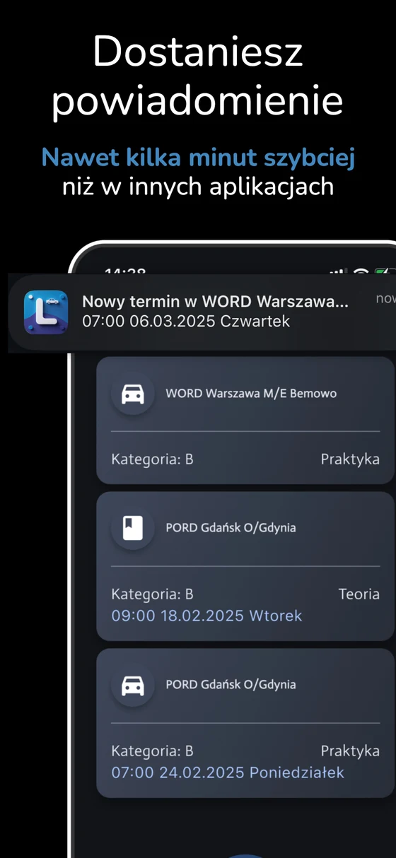 Oryginalny ekran powiadomienia Prawko Termin
